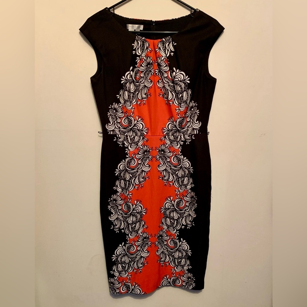 London Times Black and red Floral Midi Dress